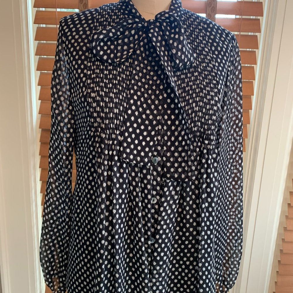 Diane Von Furstenberg pin tuck dot print tie neck blouse